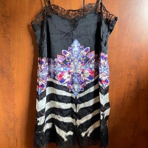 Roberto Cavalli silk zebra/ gem print slip size M